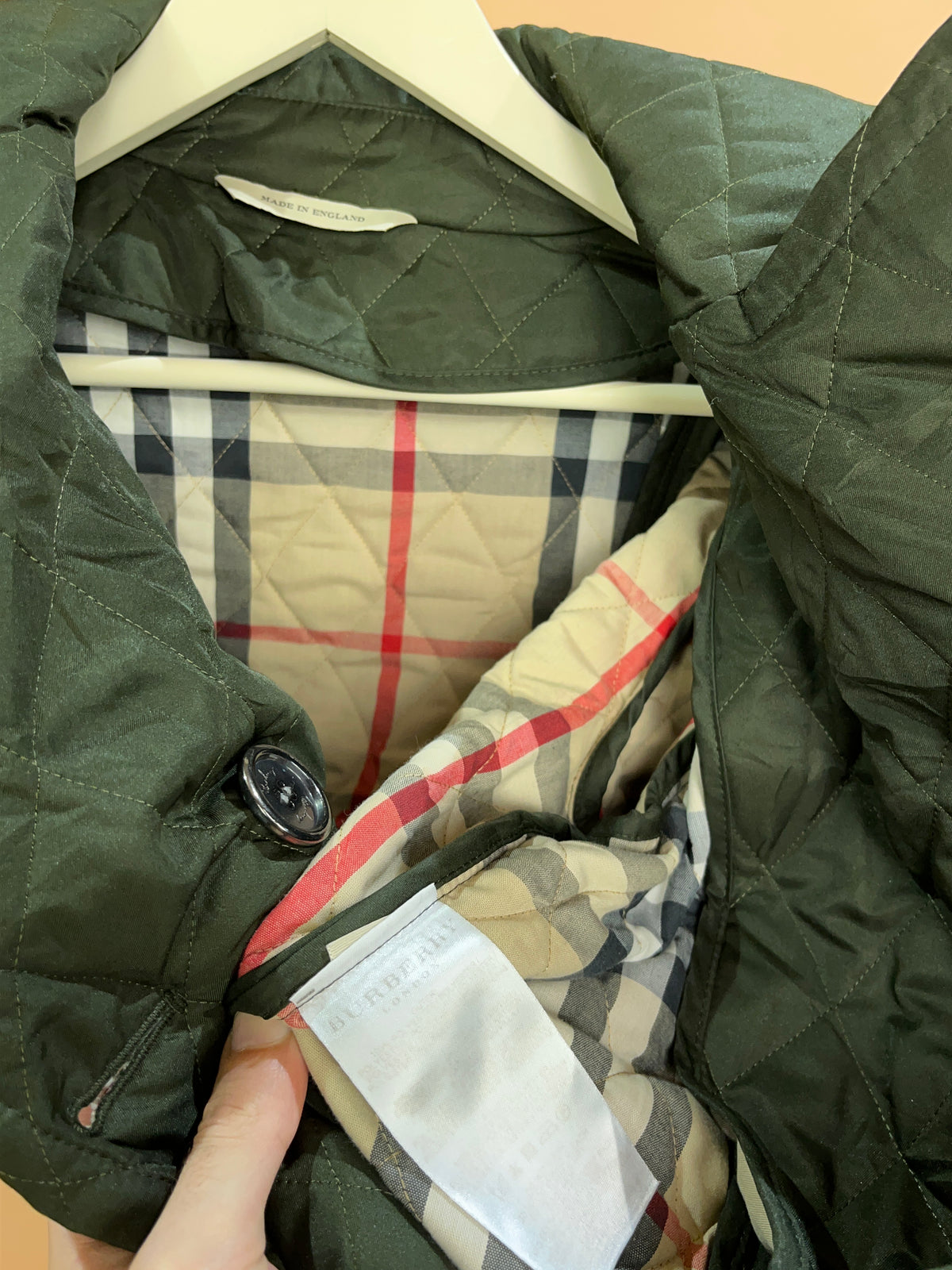 Y2K Burberry London Olive Quilted Double-Breasted Jacket - M