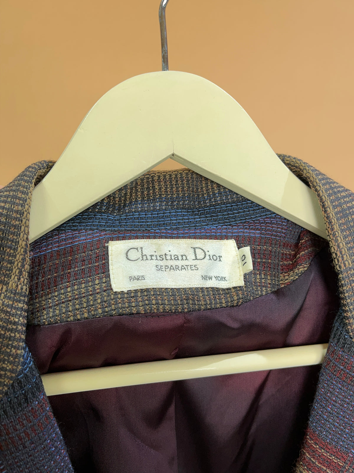 Vintage Christian Dior Separates Multicolour Plaid Wool Blazer - 10
