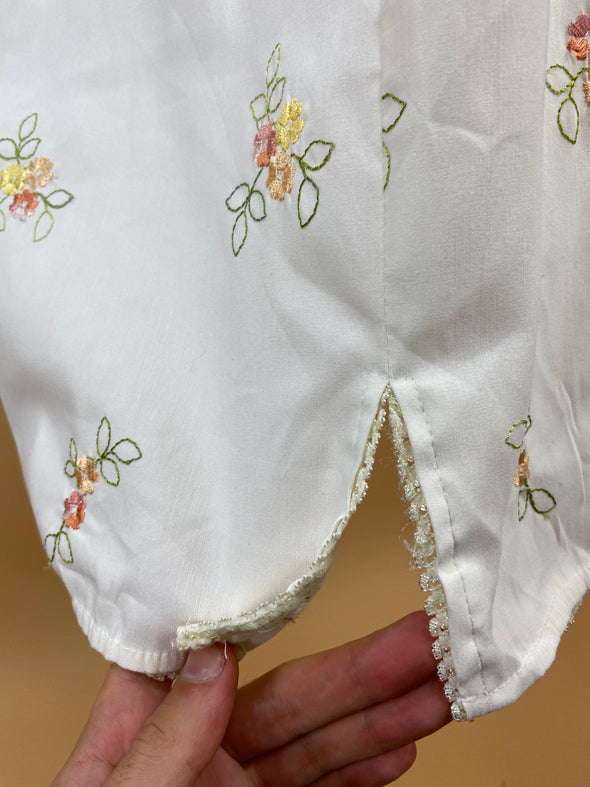 1990's Embroidered Ivory Shift Dress