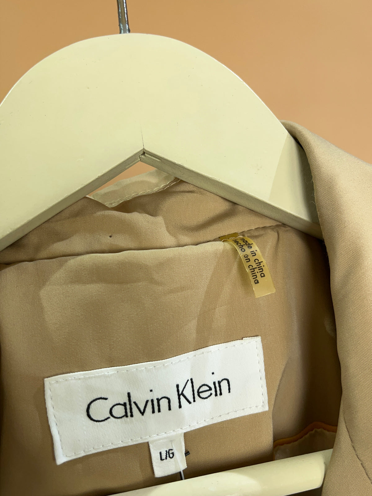 Calvin Klein Beige Double-Breasted Belted Trench Coat - M
