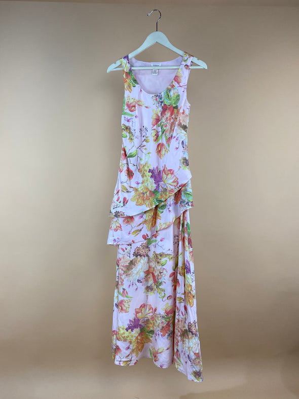 Y2K Soft Pink Floral Silk Dress