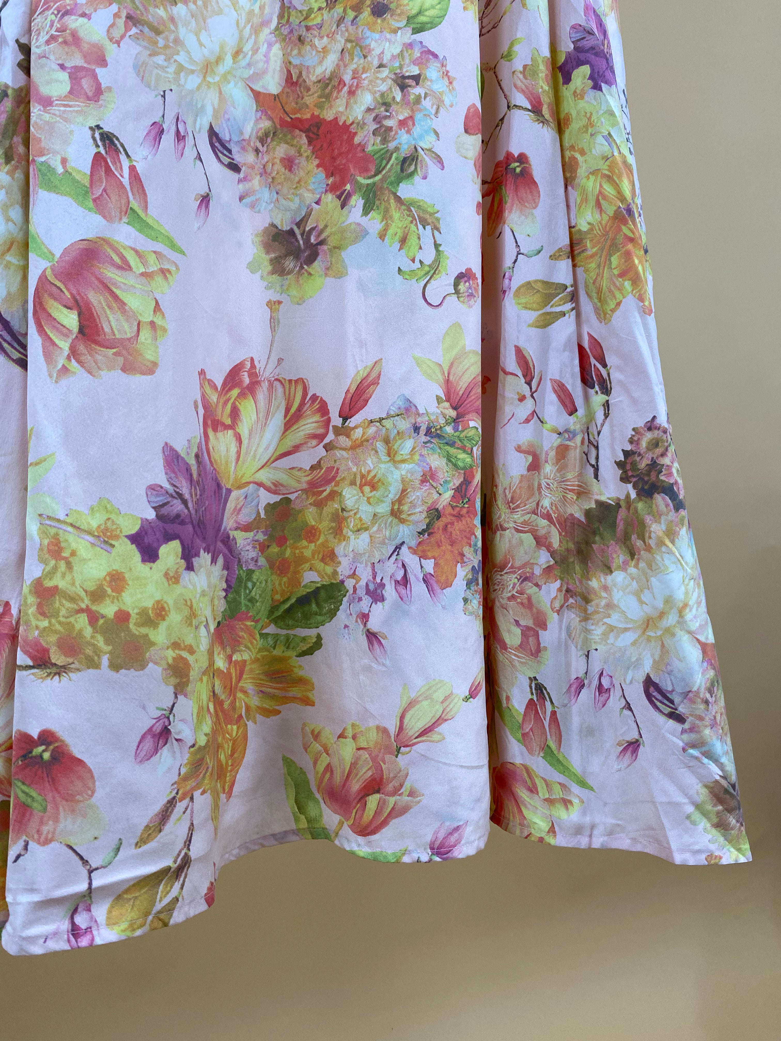 Y2K Soft Pink Floral Silk Dress - 8