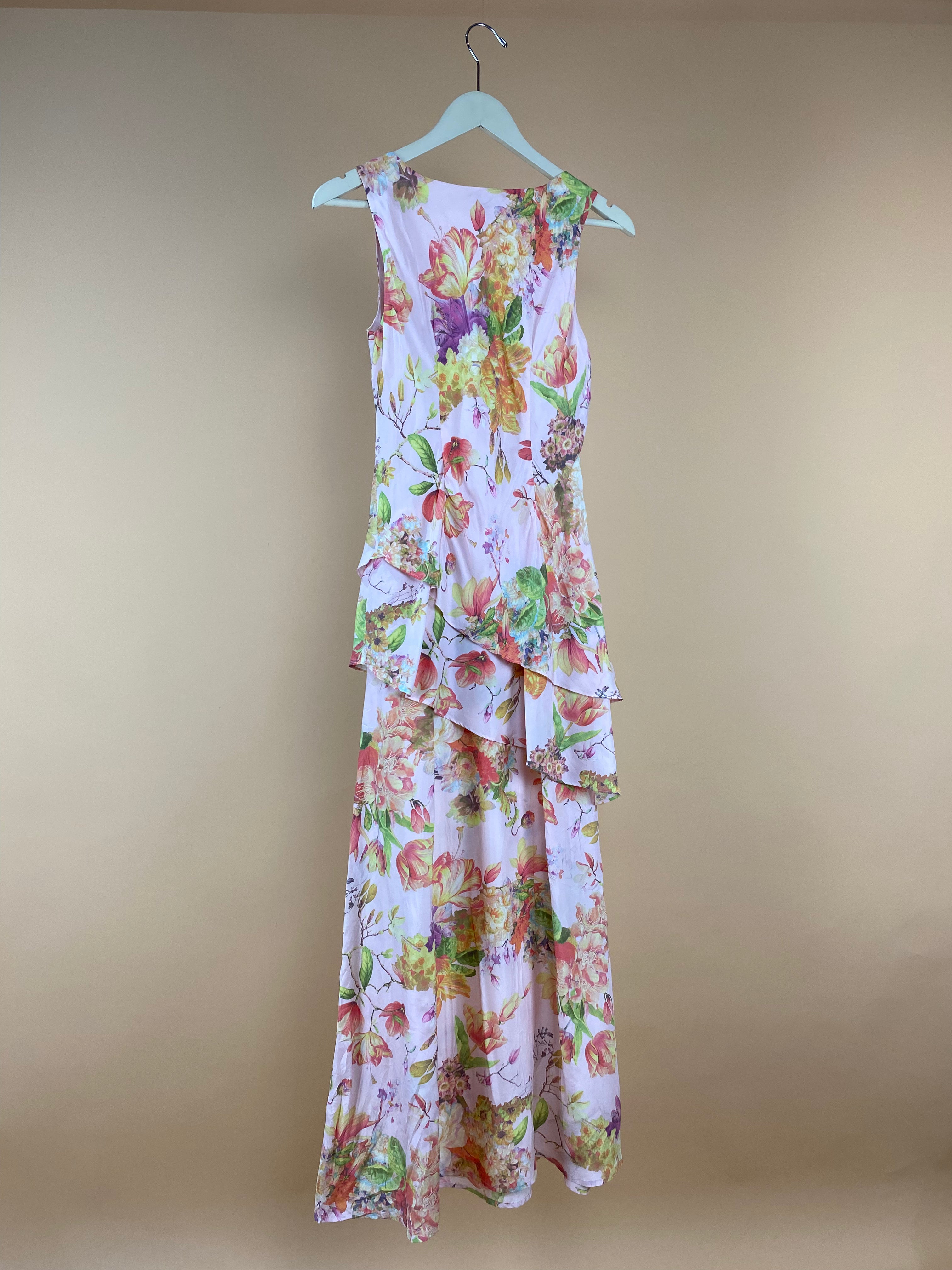Y2K Soft Pink Floral Silk Dress - 8