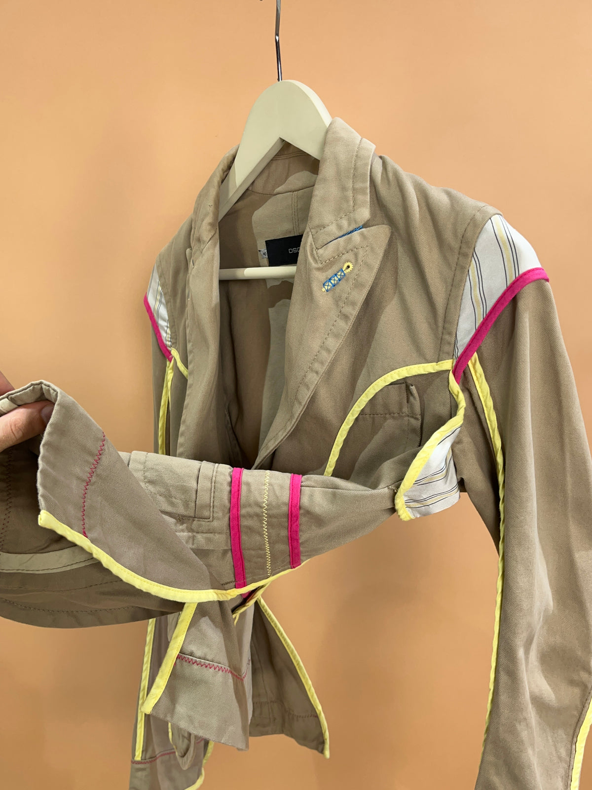 Y2K Dsquared2 SS2005 Khaki Deconstructed Belted Blazer - S