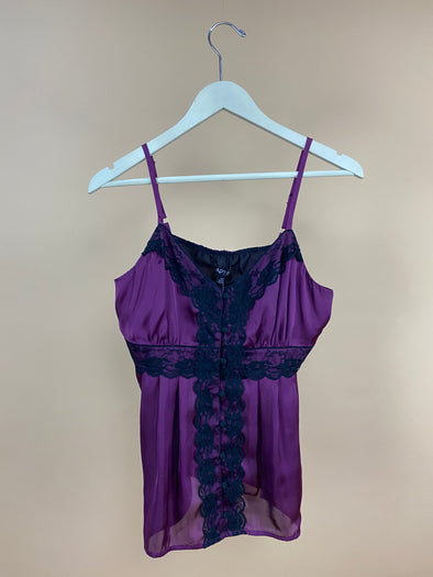 Y2K Deep Plum & Black Lace Cami