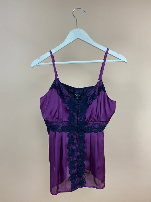 Y2K Deep Plum & Black Lace Cami