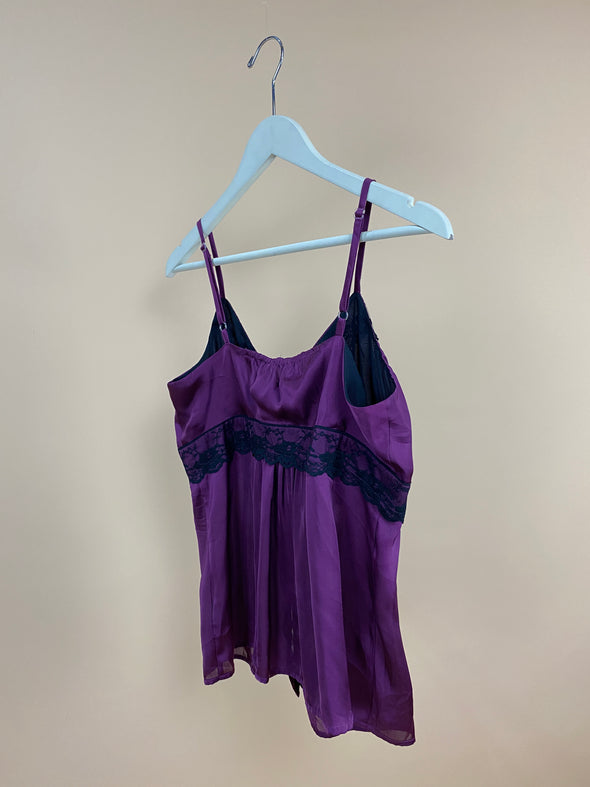 Y2K Deep Plum & Black Lace Cami