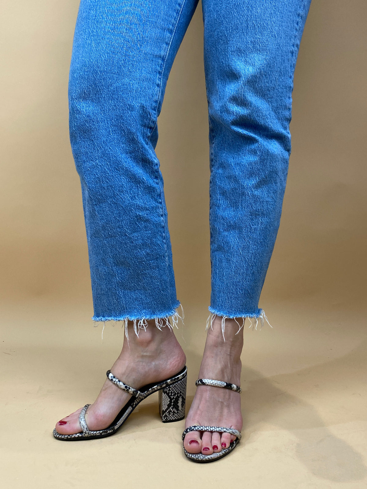 Y2K Faux Snake Skin Block Heels - AU 8 Womens