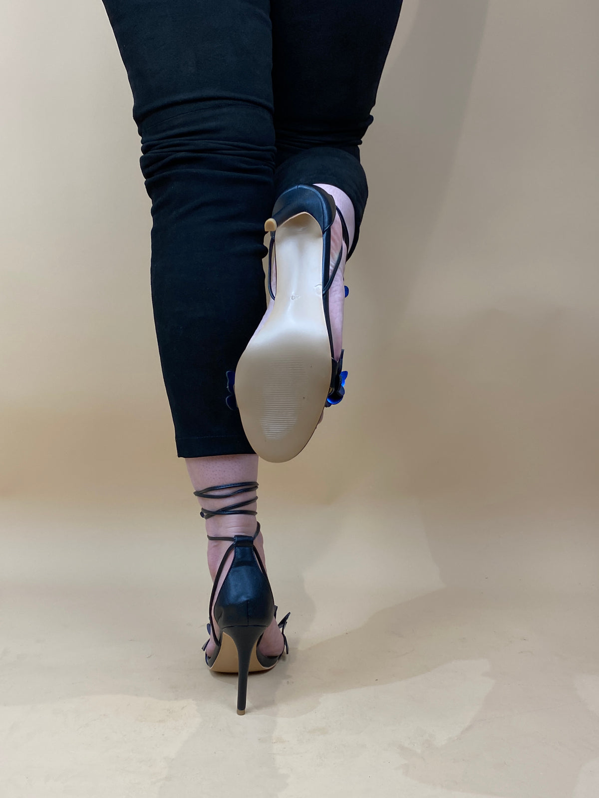 Y2K black butterfly strap heels in faux leather — Arkive Vintage