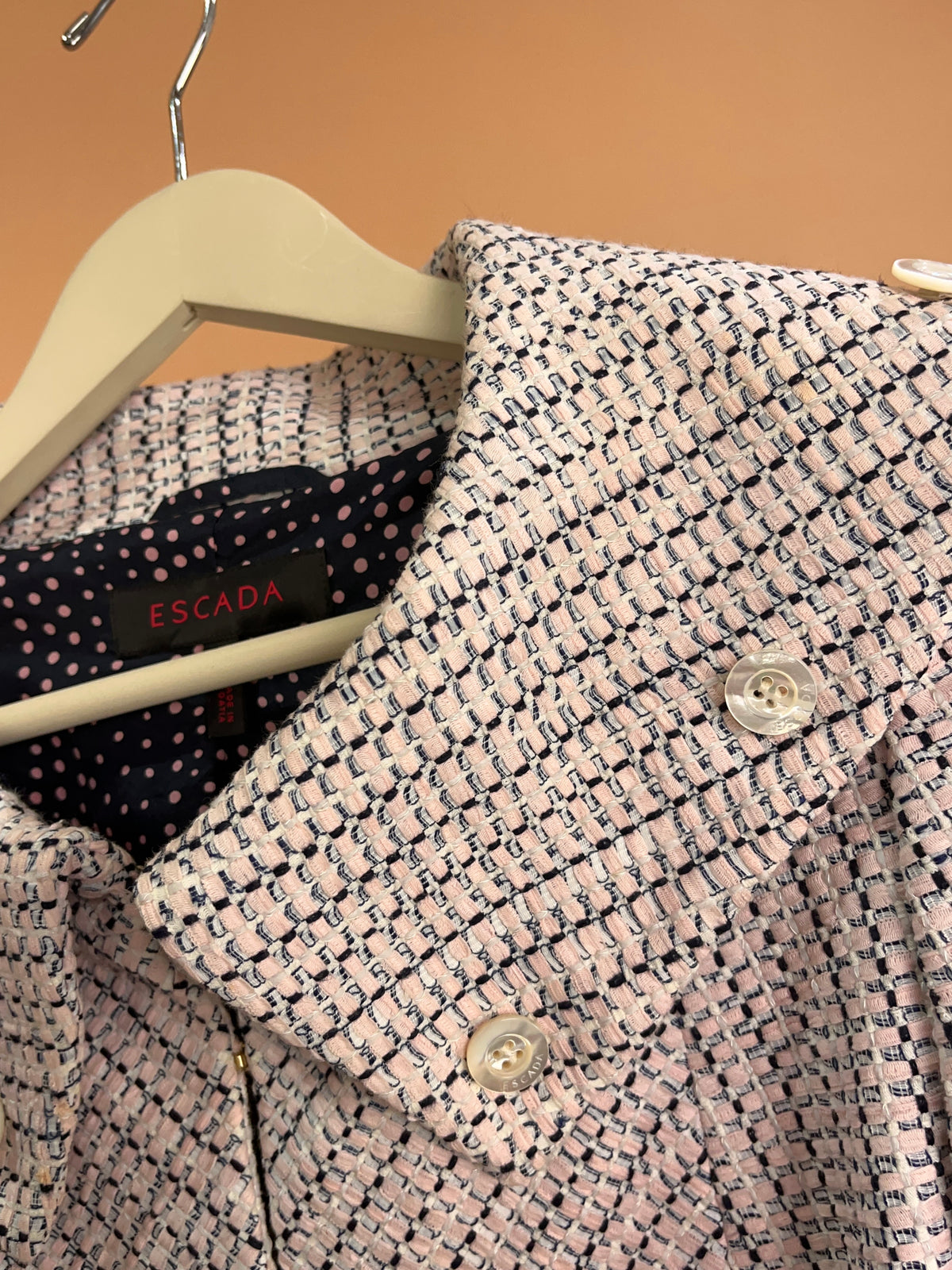 Y2K Escada Pink Tweed-Effect Cropped Jacket - M