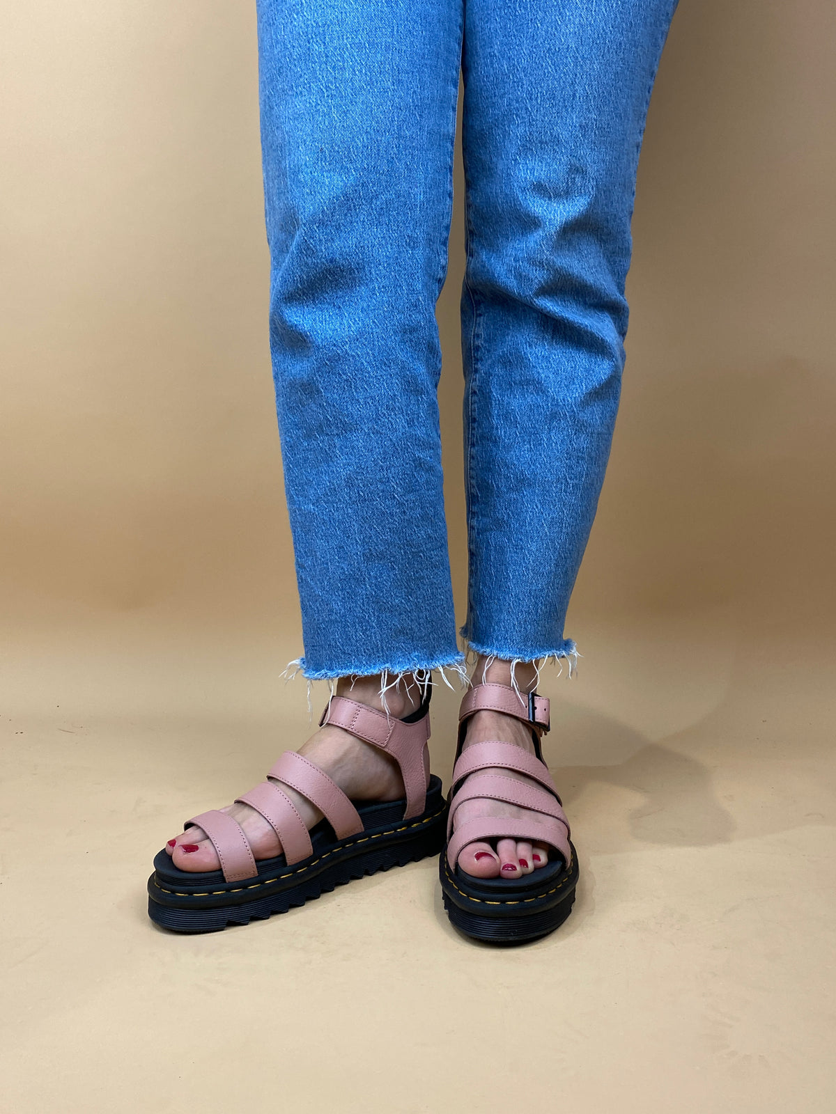 Powder Pink Dr Martens Platform Sandals - AU 10 Womens