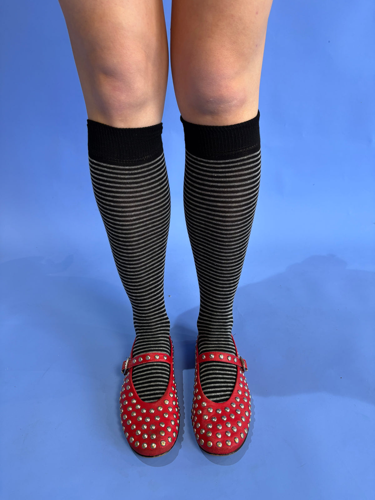 Black & Grey Stripe Knee High Socks