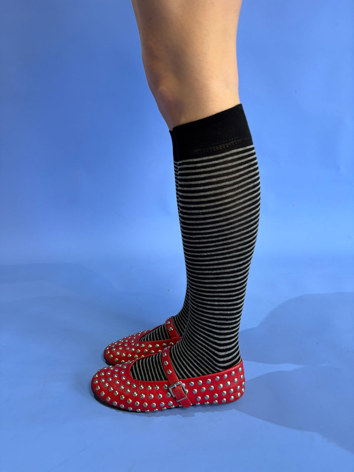 Black & Grey Stripe Knee High Socks