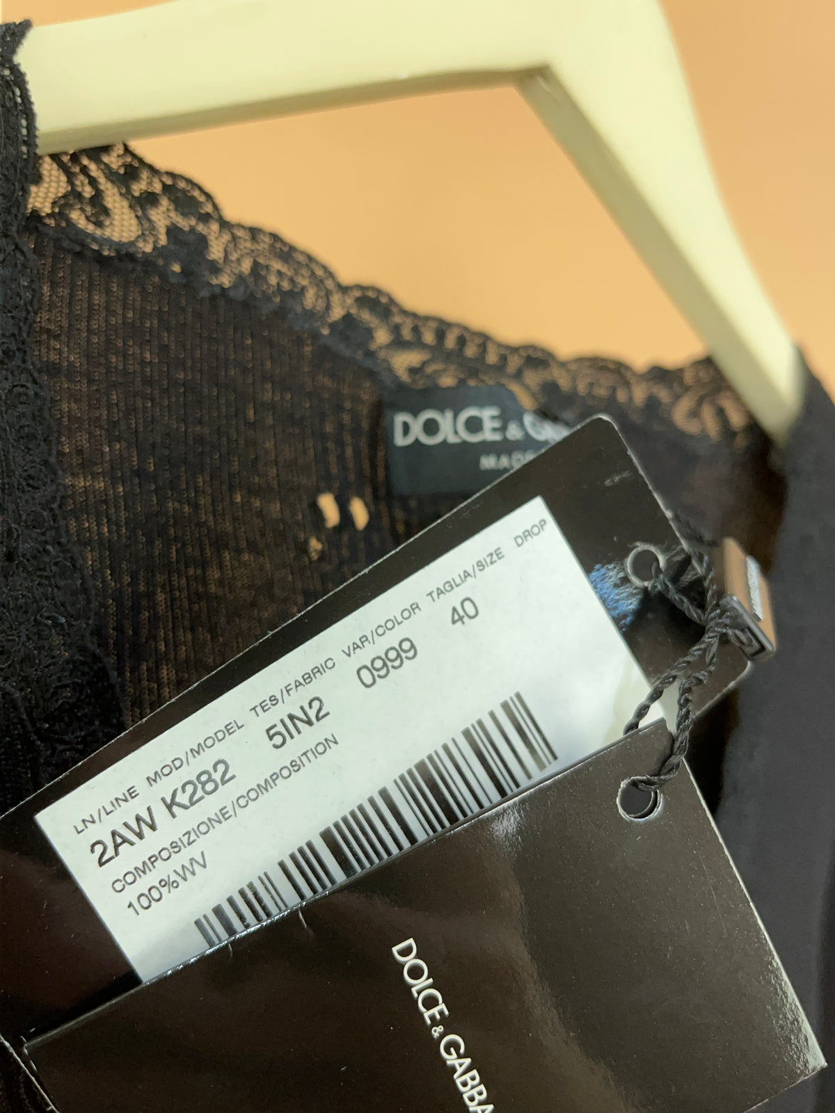Y2K 'Dolce & Gabbana' Lace-Trim Black Ribbed Top - M