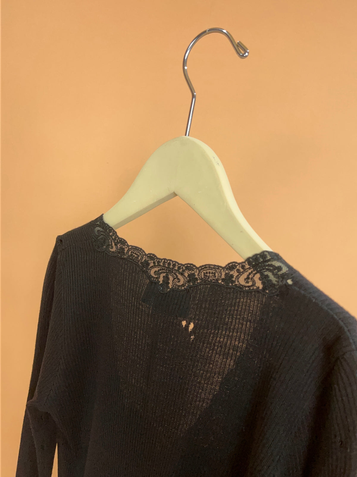 Y2K 'Dolce & Gabbana' Lace-Trim Black Ribbed Top - M