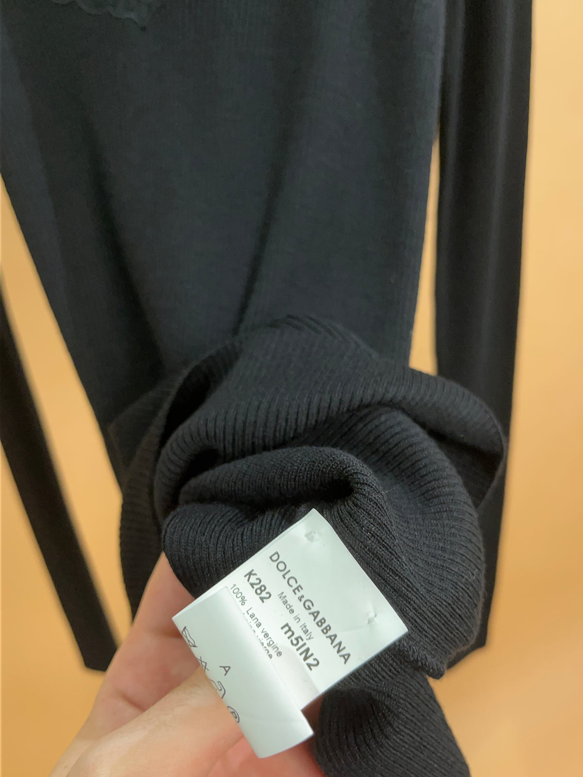 Y2K 'Dolce & Gabbana' Lace-Trim Black Ribbed Top - M
