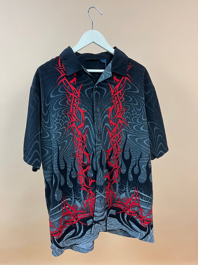 Y2K Black & Red Neo Tribal Shirt
