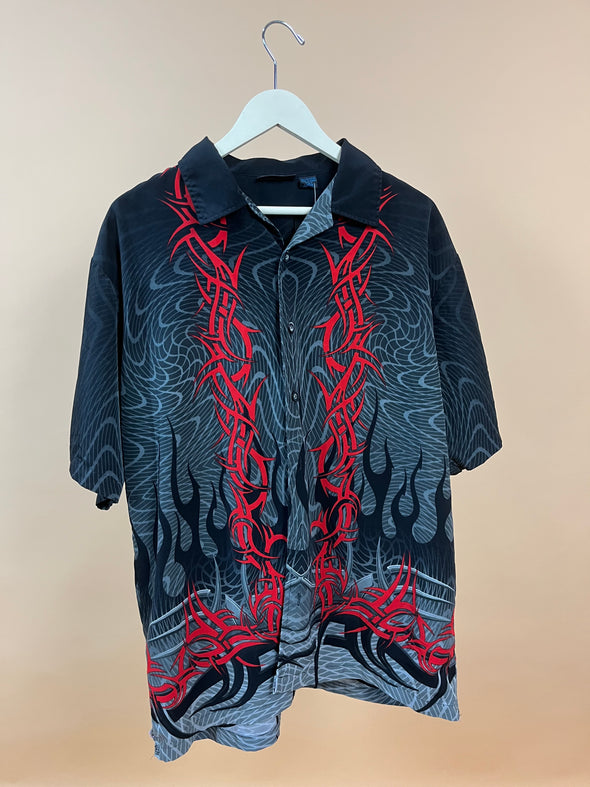 Y2K Black & Red Neo Tribal Shirt