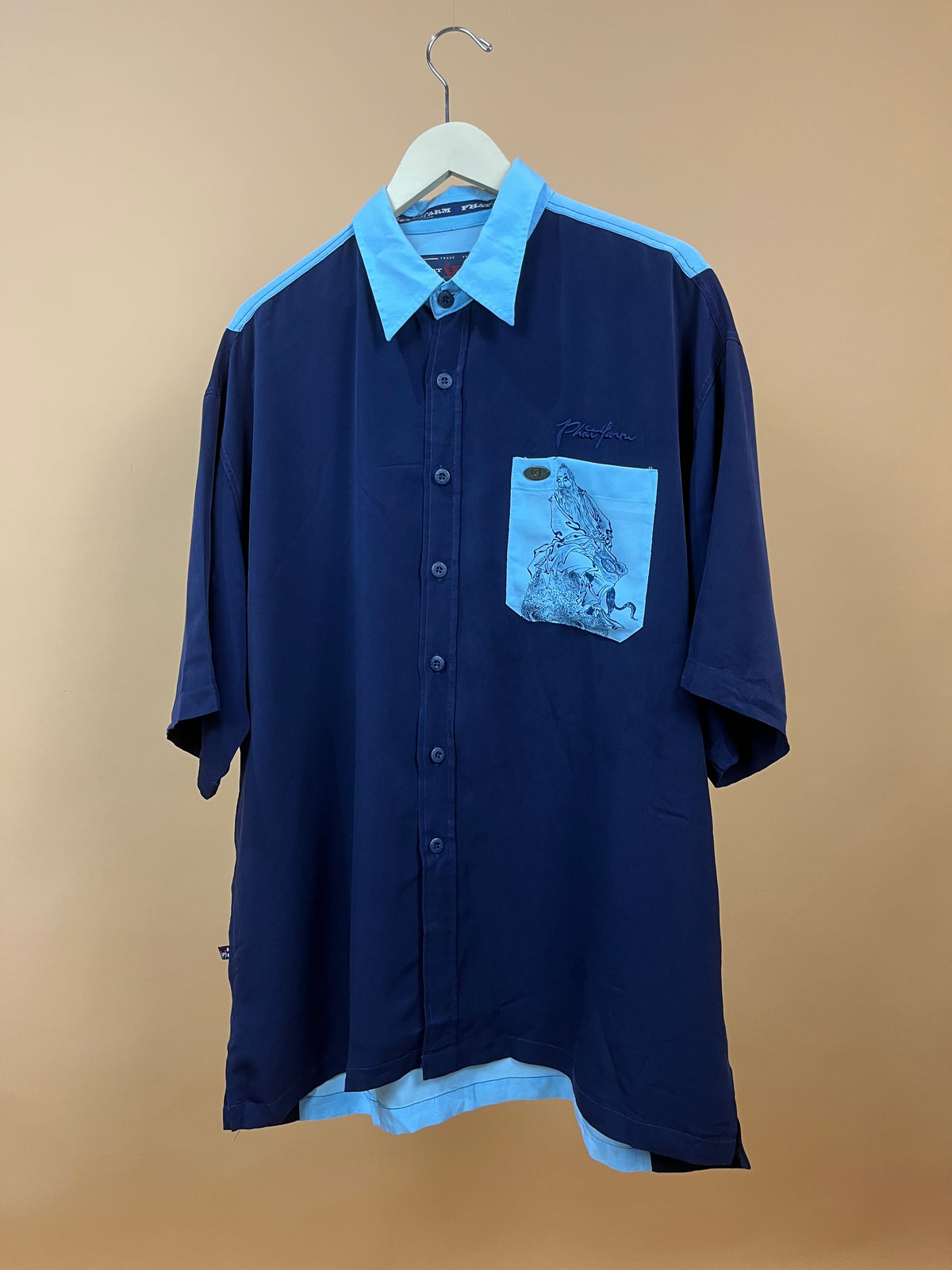 Y2K Phat Farm Dark Blue Oriental Shirt - XL