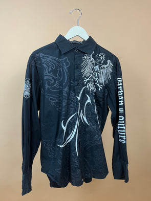 Y2K 'Victorious' Embroidered Black & White Long Sleeve Shirt