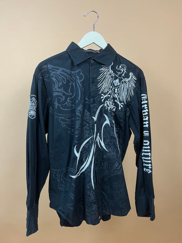 Y2K 'Victorious' Embroidered Black & White Long Sleeve Shirt