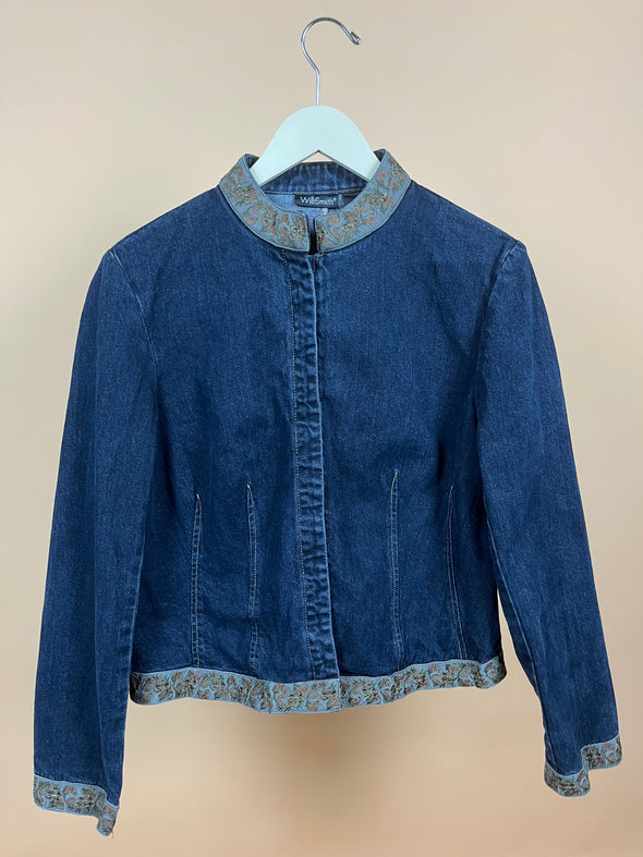 Y2K 'WilliSmith" Indigo Wash Floral Embroidery Denim Jacket