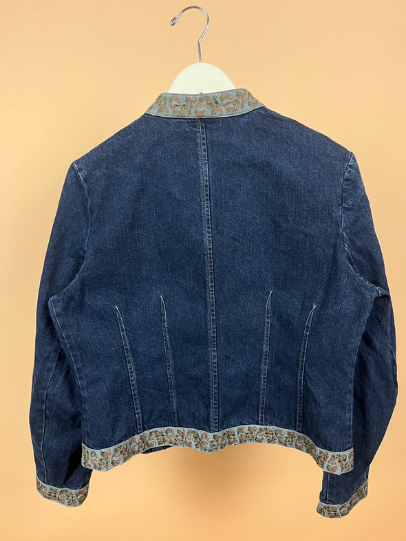 Y2K 'WilliSmith" Indigo Wash Floral Embroidery Denim Jacket
