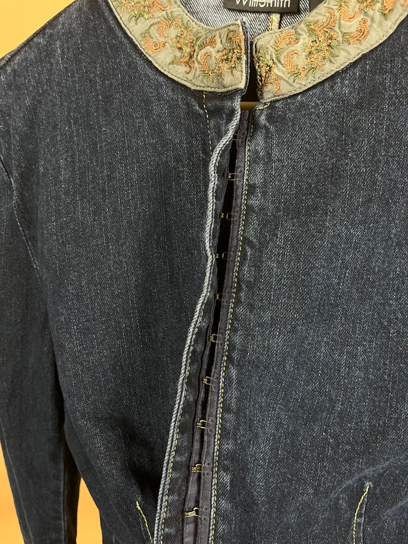 Y2K 'WilliSmith" Indigo Wash Floral Embroidery Denim Jacket