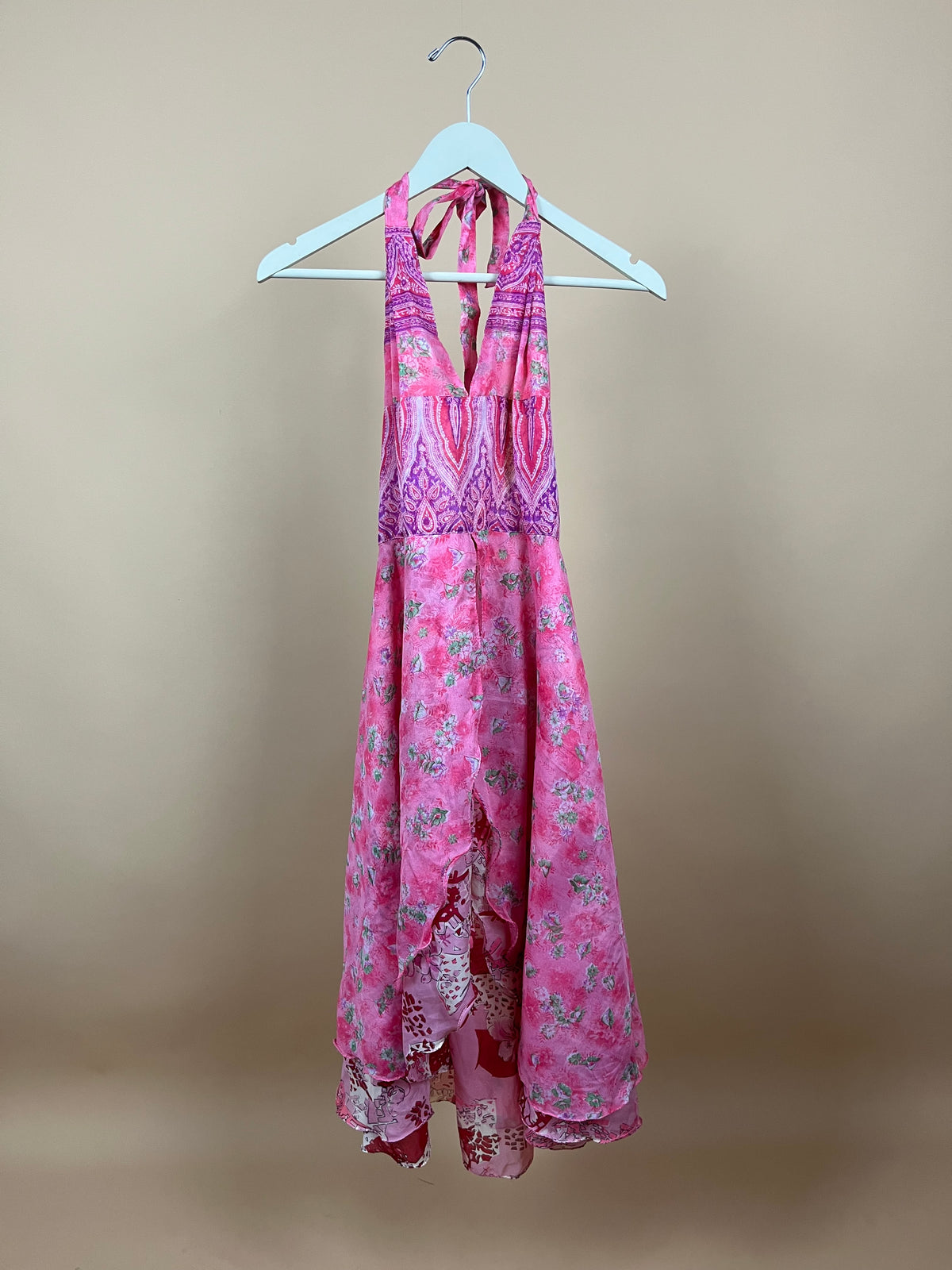 Y2K Sheer Layered Silk Halterneck Dress - 10