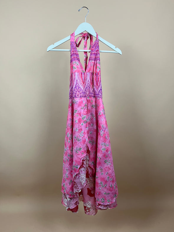 Y2K Sheer Layered Silk Halterneck Dress