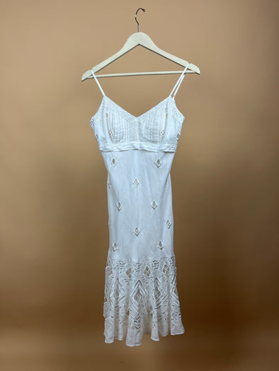 1990's Embroidered Pure Linen Dress