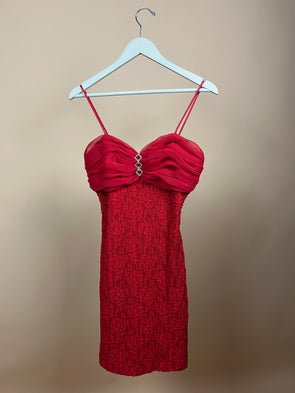 1980's 'RANDM NIGHTS' Red Lace Mini Dress