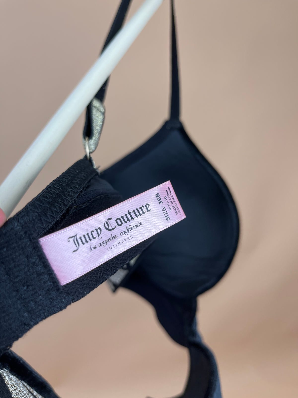 Y2K Juicy Couture black velvet bra with gold detailing, size 36B — Arkive Vintage