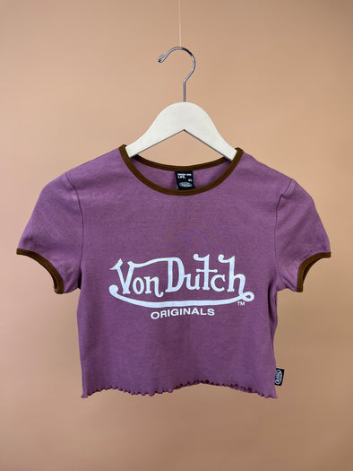 Y2K 'Von Dutch' Dusty Pink Cropped Shirt