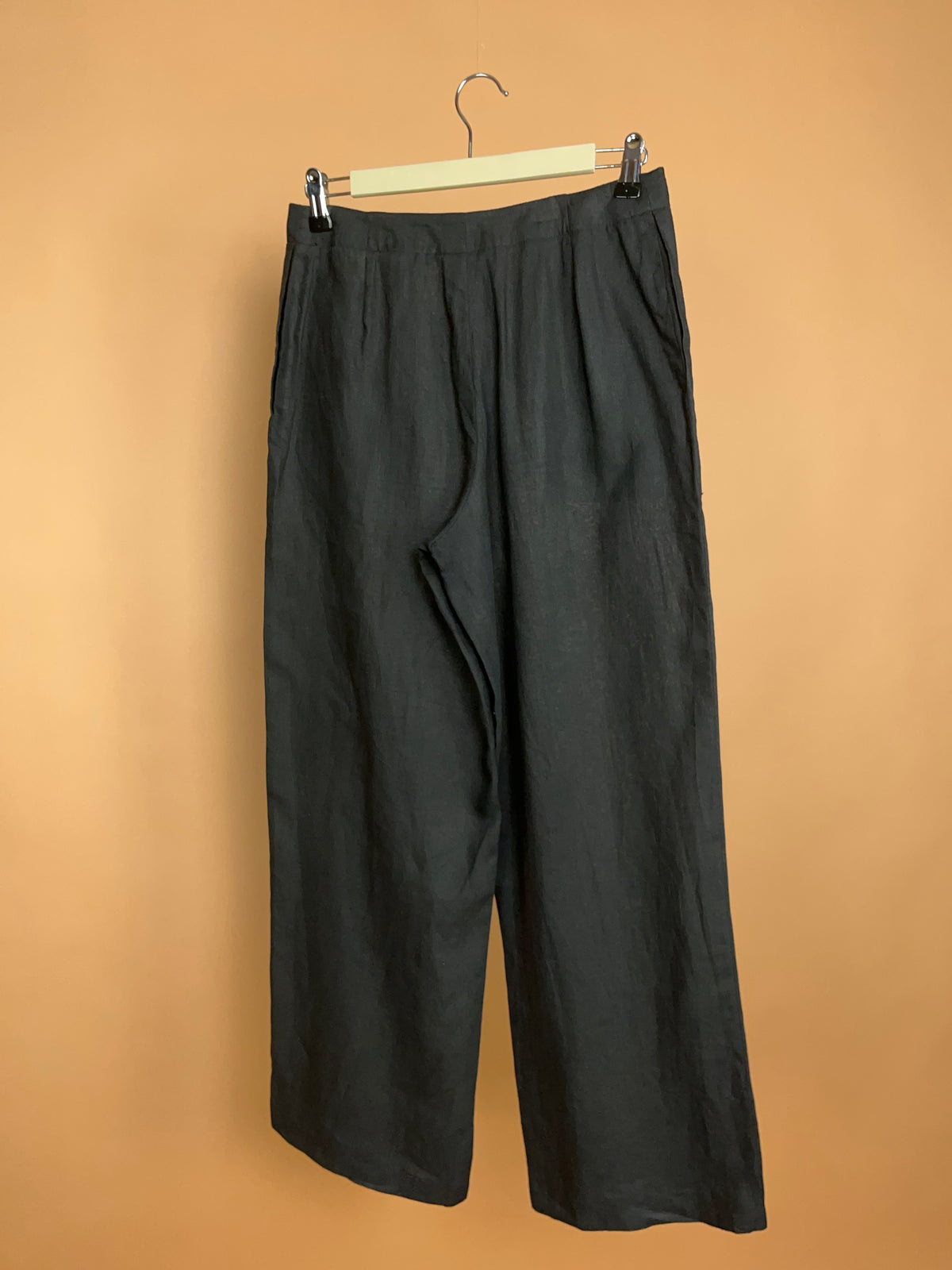 Y2K Hermès Paris Black Linen Drawstring Relaxed Trousers - 8