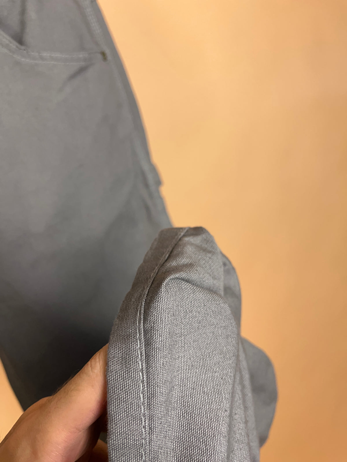 Carhartt light grey cargo trousers with signature leather back patch — Arkive Vintage