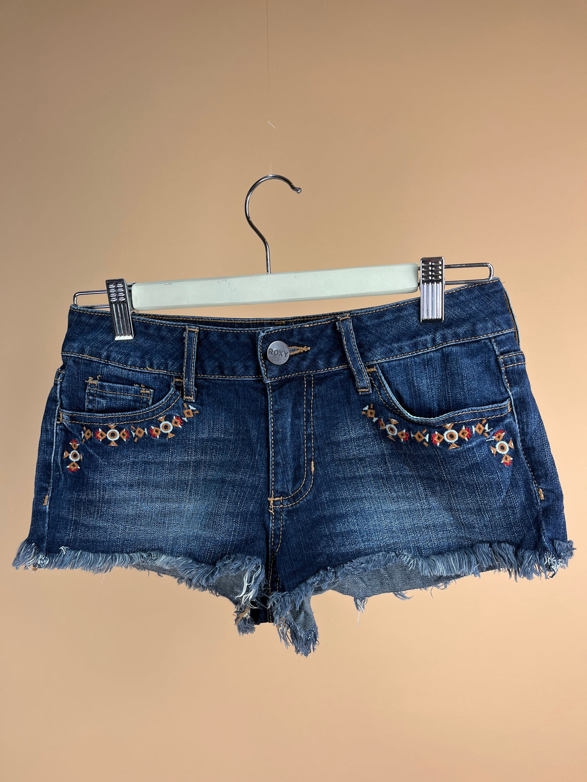 Y2K Roxy Denim Embroidered Micro Shorts