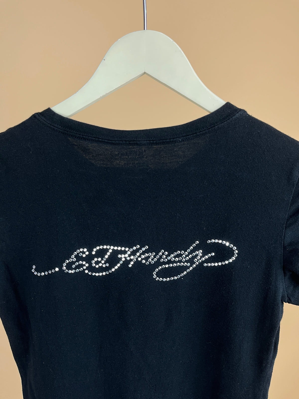 Y2K Ed Hardy Rhinestone Rose T-Shirt - S