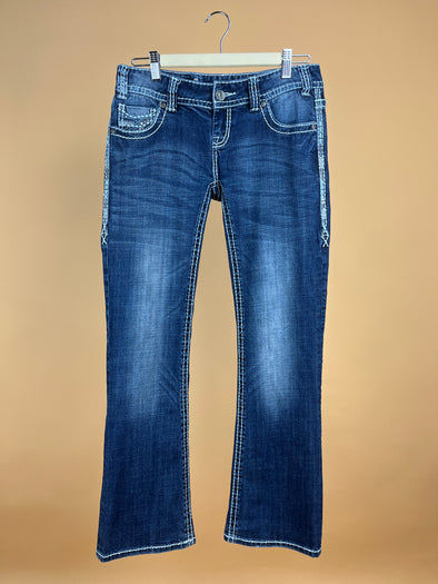 Y2K Dark Wash & White Stitching Jeans