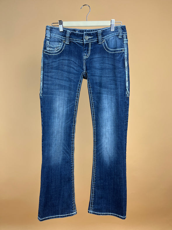 Y2K Dark Wash & White Stitching Jeans