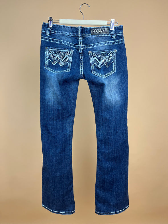 Y2K Dark Wash & White Stitching Jeans