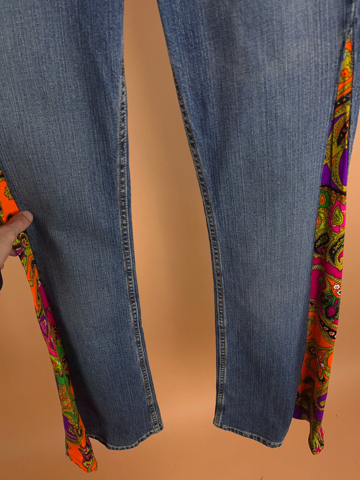 A/New Upcycled Pattern Denim Flares - 30"