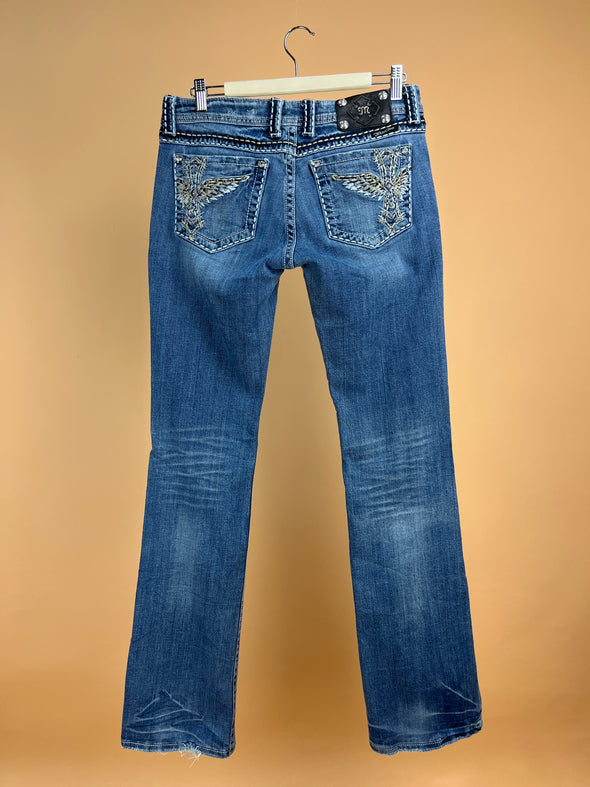 Y2K 'Miss Me' Blue Denim Wash Bootcut Jeans