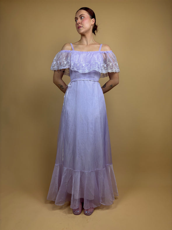 1970's Lavender Off The Shoulder Evening Gown