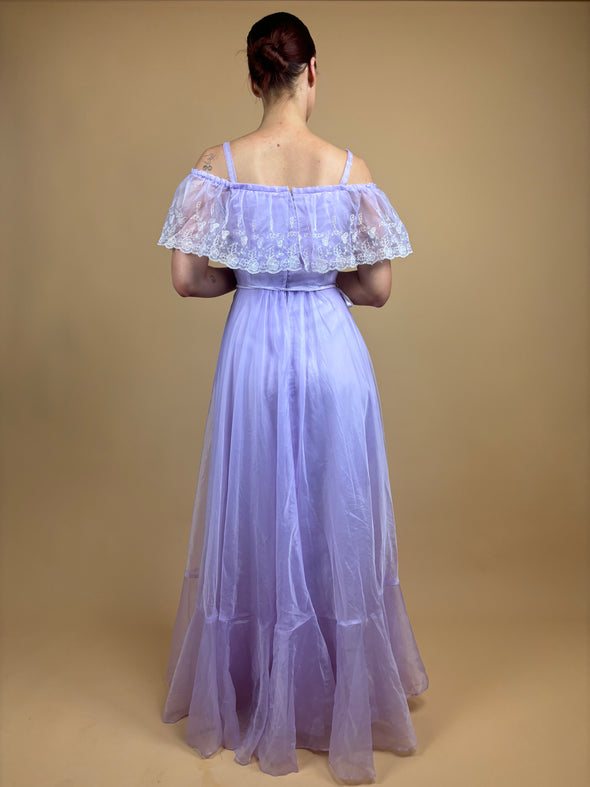 1970's Lavender Off The Shoulder Evening Gown