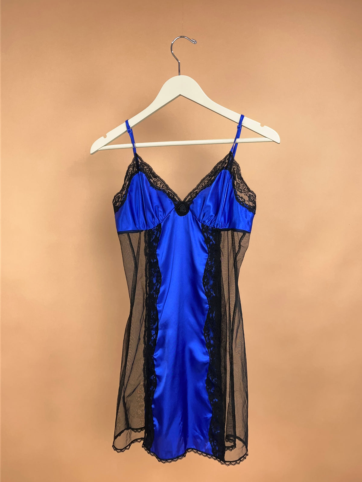Fredricks of Hollywood Sapphire Blue & Black Lace Slip - 10