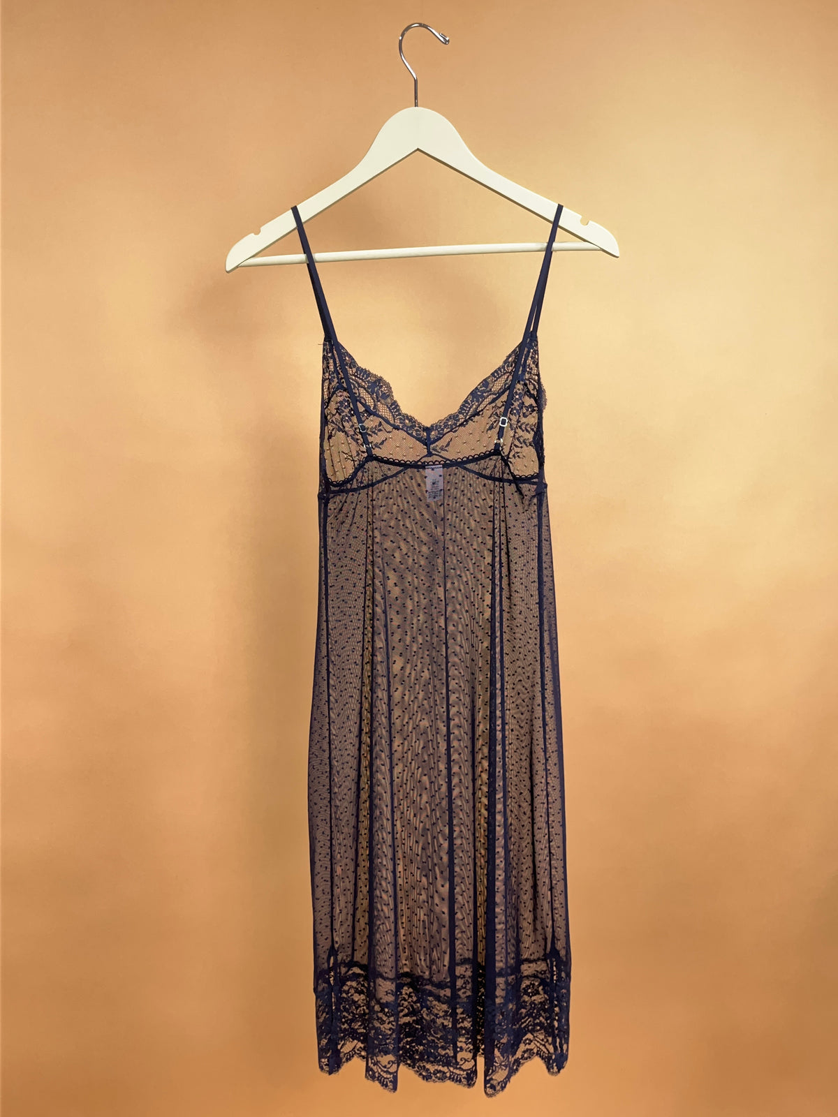 Victoria's Secret Navy Sheer Dotted Mesh & Lace Slip - S