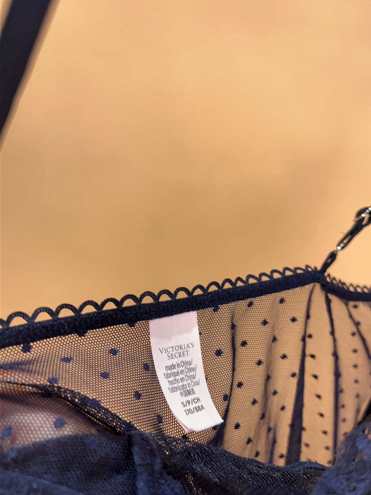 Victoria's Secret Navy Sheer Dotted Mesh & Lace Slip - S