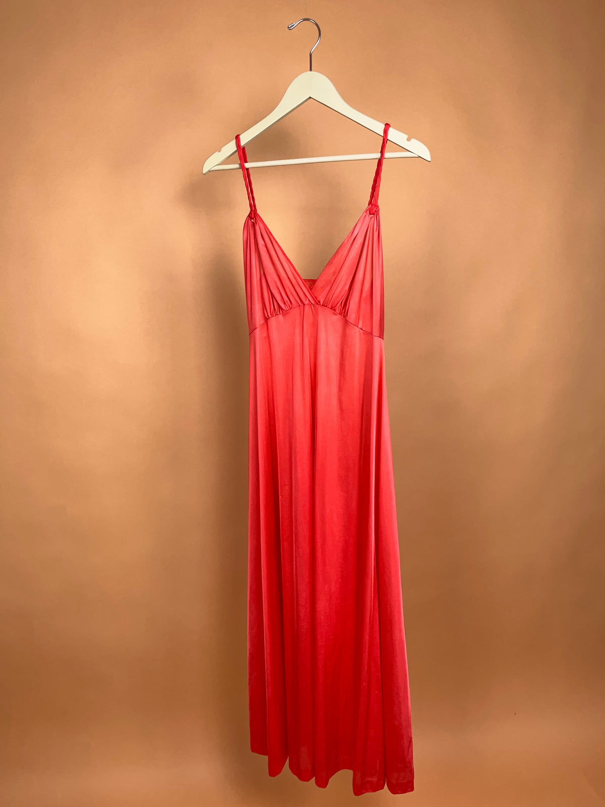 1970's Henson Kickernick Coral Satin Slip Nightgown - S