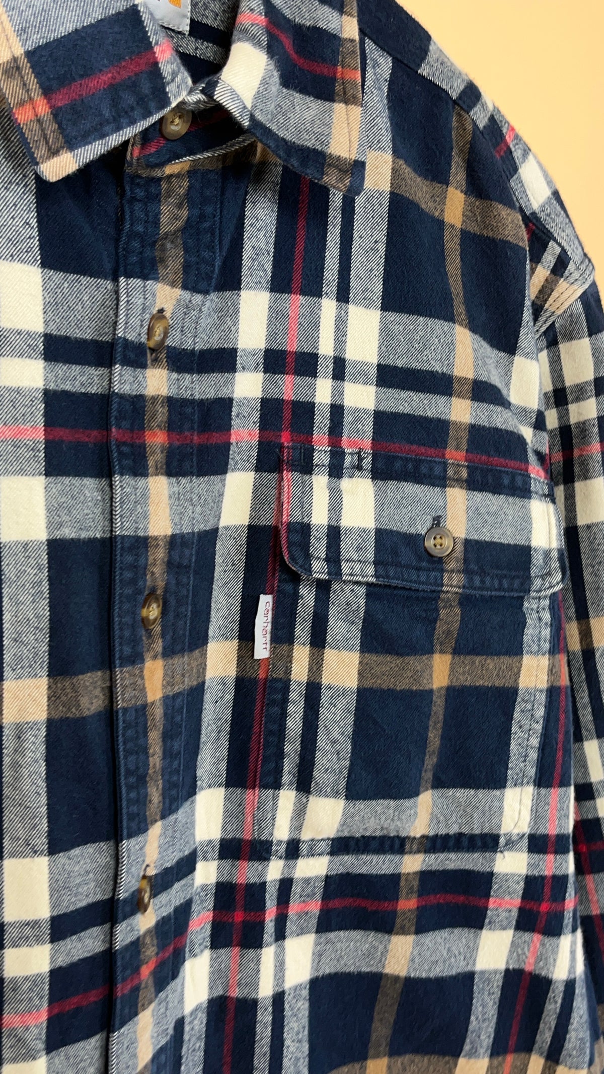Carhartt Cream Tan & Red Plaid Button-Up Shirt - L